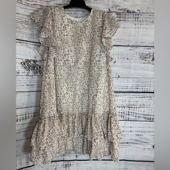 Mayoral Dress Girl Size 8 leopard print chiffon Ruffle 128 CM Made in Spain - Picture 3 of 13